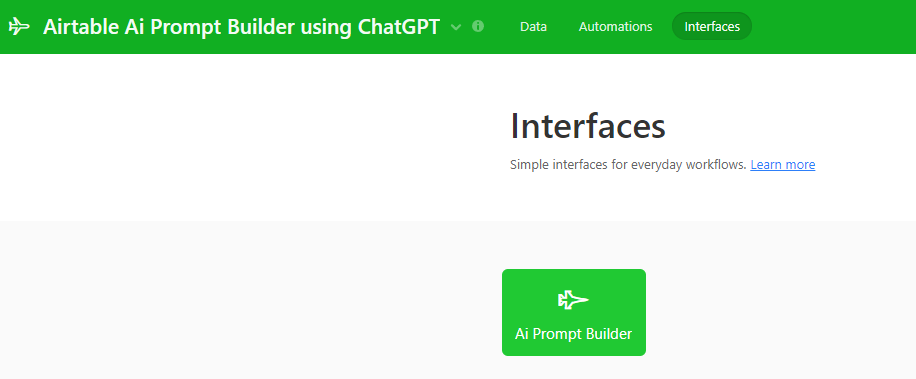 Airtable Interface for my AI Prompt Builder